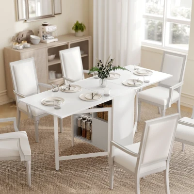 HOMCOM Mesa Plegable de Comedor con Alas Abatibles 4 Compartimentos 3 Formas para Cocina Salón 169x60x75 cm Blanco