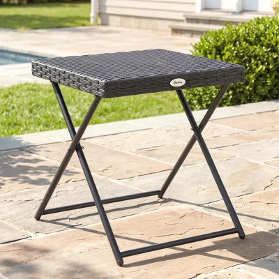 Outsunny Table Basse Pliable 40x40cm Acier Résine Tressée Noir