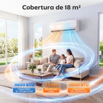 HOMCOM Aire Acondicionado Split Inverter 12000 BTU con Bomba de Calor WiFi y Control por Voz para 18 m² con Kit de Instalación