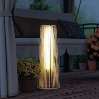 Outsunny Farola Solar Exterior de Ratán Sintético con Luces LED Encendido y Apagado Automático Impermeable Ø21,5x61 cm Natural