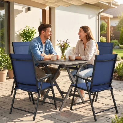 Outsunny Folding Garden Dining Chairs Set of 4 Navy Blue