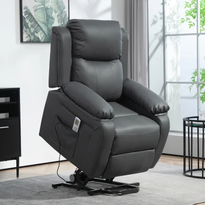 HOMCOM Power Lift Recliner Chair PU Leather Massage Dark Grey