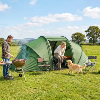 Outsunny Tunnelzelt für 4 Personen, Campingzelt mit Tür, Bodenplane, 2000mm wasserdicht Grün