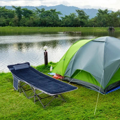Outsunny Opvouwbaar Campingbed met Kussen, Donkerblauw, 188 x 64,5 x 53 cm