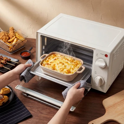 HOMCOM Mini Forno Elétrico 9L com Temperatura Ajustável até 230°C Temporizador 60 min e Bandeja para Assar 35x24,6x20 cm Creme