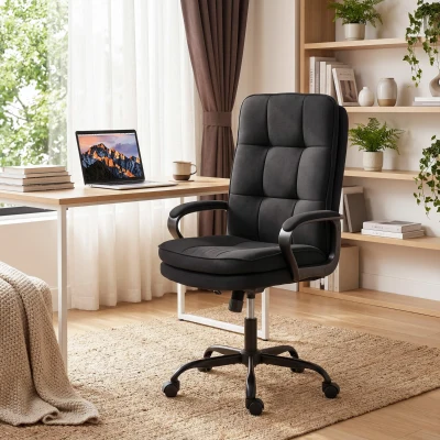 HOMCOM Double Padded Office Chair Linen-Look Black