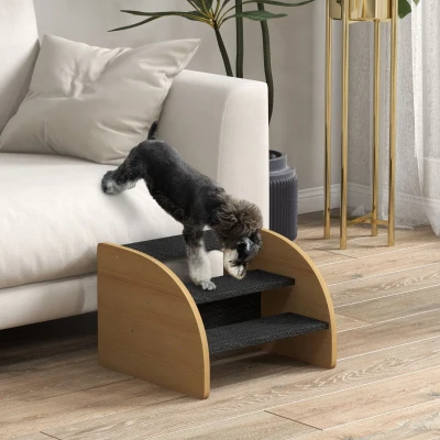 PawHut Huisdierentrap Hondentrap, 3 treden, kleine hond, 38,5 cm x 38,5 cm x 30 cm, Eikenhout + Zwart