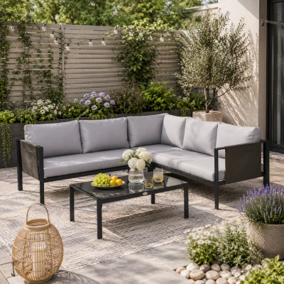 Outsunny 4-Piece Metal Garden Sofa Set Light Grey