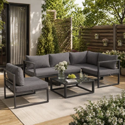 Outsunny 6-Piece Outdoor Sectional Sofa Set Grey 5 Seater