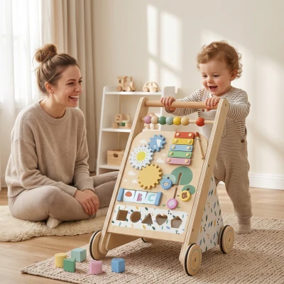 AIYAPLAY Wooden Baby Walker Speed Control Activity Centre Natural