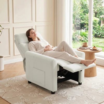 HOMCOM Relaxsessel Fernsehessel mit Liegefunktion, TV Sessel mit Taschenfedern, Fußstütze, Stoff in Leinenoptik, Cremeweiß