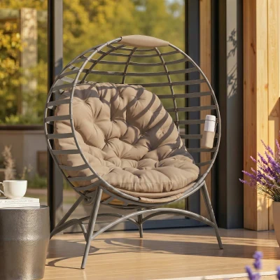 Outsunny Egg Chair Steel Frame with Cushion Side Pocket Brown