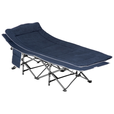 Outsunny Opvouwbaar Campingbed met Kussen, Donkerblauw, 188 x 64,5 x 53 cm