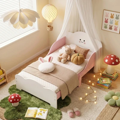 AIYAPLAY Lit Enfant 70x140cm Bois Barrière Sécurité Rose