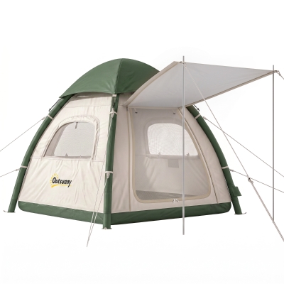 Outsunny Inflatable Camping Tent 3-Man Waterproof Beige