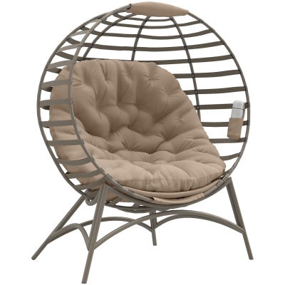 Outsunny Egg Chair Steel Frame with Cushion Side Pocket Brown