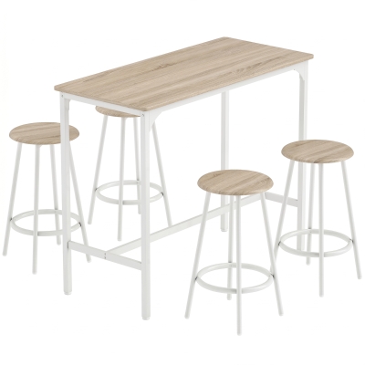 HOMCOM Ensemble Table Bar 5pcs Industriel Chêne Cuisine 4 Tabourets