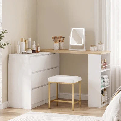 HOMCOM Vanity Dressing Table 6 Drawers 3-Tier Shelf White