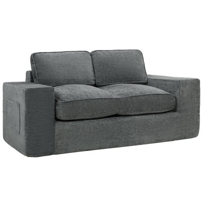HOMCOM Sofá 2 Plazas en Chenilla, Sofá de Salón 156 cm, Asiento y Reposabrazos Anchos Acolchados, 2 Cojines, Gris