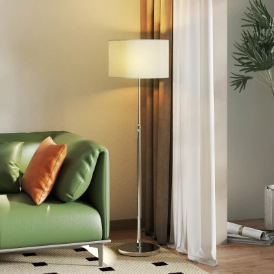 HOMCOM Staande Lamp met Afstandsbediening, Hoogte Verstelbaar, Stoffen Kap, Metalen Standaard, Aanpasbare Helderheid, Voetschakelaar, Beige