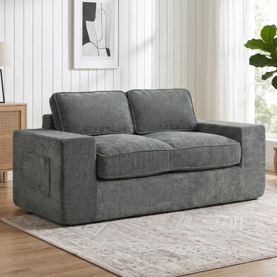 HOMCOM Sofá 2 Plazas en Chenilla, Sofá de Salón 156 cm, Asiento y Reposabrazos Anchos Acolchados, 2 Cojines, Gris