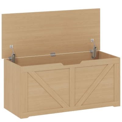 HOMCOM Storage Box 127L Safety Hinges Wood Finish Natural