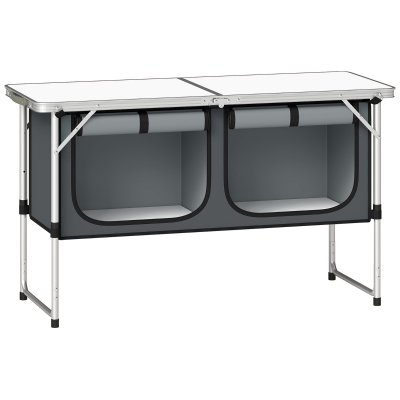 Outsunny Campingkeuken opvouwbaar Campingkast met aluminium frame opbergruimte werkblad voor camping en reizen zilver