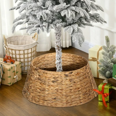 HOMCOM Kerstboomstandaardbekleding, Rustiek, Vlechtpatroon, Waterhyacint, Metalen Versteviging