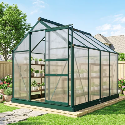Outsunny kas met polycarbonaat behuizing en dakklep, 190x 252 x 201 cm
