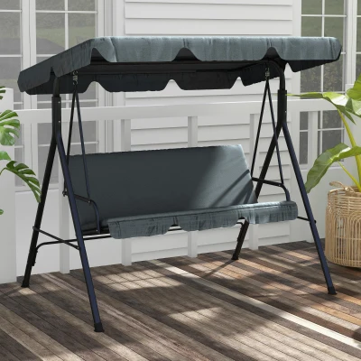 Outsunny Hollywoodschommel, Tuinschommel, 3-zits Schommelbank met Dak, Staal, 172 x 110 x 153 cm, Grijs