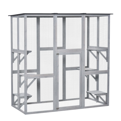 PawHut Wooden Catio Cat Enclosure with Roof, 180x98x180cm