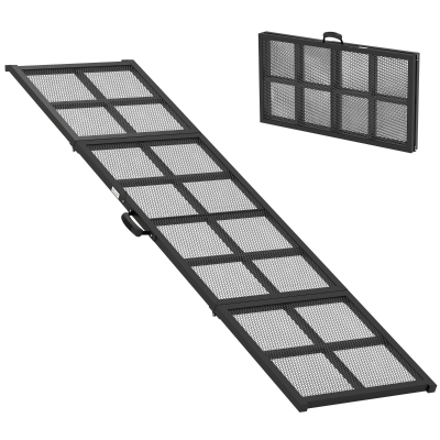 PawHut Klappbare Hunderrampe aus Stahl, Hundetreppe mit rutschfester Oberfläche, Tragkraft 180 kg, 191 x 50 x 4 cm, Schwarz