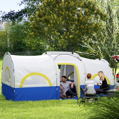 Outsunny familie-campingtent, 2 slaapkamers, centrale ruimte, waterdicht, blauw