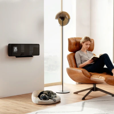 HOMCOM Wandmontierter 2000W Keramik Elektroheizer, Ventilator, Thermostat, Timer, Fernbedienung, Glaspaneel, Schwarz