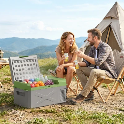 Outsunny 16,3 Liter Kompressor Kühlbox elektrische Kühlbox mit Anschluss ECO Modus Kühlhaltefunktion Grau+Grün