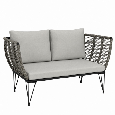 Outsunny Gartensofa mit Kissen 2-Sitzer Sofa Outdoor Balkon Sofa Rattansofa Polyrattan Gartenmöbel 123 x 67 x 72 cm Hellgrau