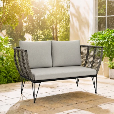 Outsunny Gartensofa mit Kissen 2-Sitzer Sofa Outdoor Balkon Sofa Rattansofa Polyrattan Gartenmöbel 123 x 67 x 72 cm Hellgrau