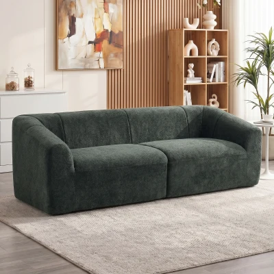 HOMCOM 3-Sitzer Sofa ohne Rahmen mit breiter Sitzfläche, dicker Polsterung, in Chenille, Dunkelgrün