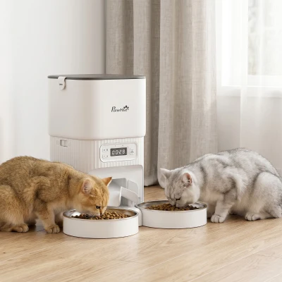 PawHut Automatischer Katzenfutterspender mit Zeitschaltuhr, Portionierung und 2 Edelstahlnäpfen