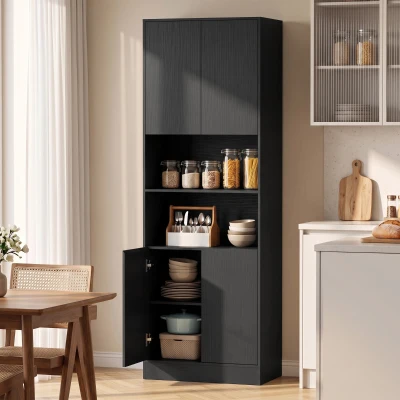 HOMCOM Vorratsschrank 170cm, Behälter mit verstellbarem Einlegeboden, Schwarze Holzoptik