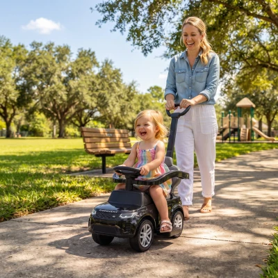 AIYAPLAY Correpasillos 2 en 1 para Niños de 18-36 Meses LAND ROVER DISCOVERY con Almacenaje Mango y Barandilla Extraíbles Negro
