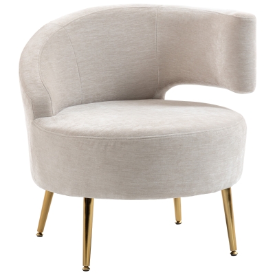 HOMCOM Loungefauteuil van chenille met schuine rugleuning en goudkleurige stalen poten voor woonkamer, crèmewit