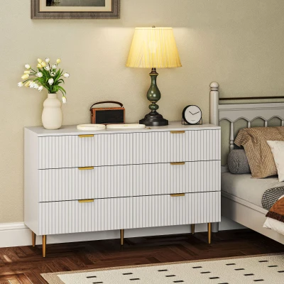 HOMCOM Cassettiera 6 Cassetti Moderna con Maniglie Dorate Bianco