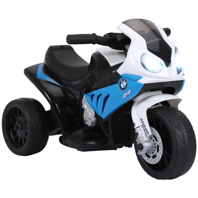 HOMCOM Elektryczny motocykl dla dzieci BMW S1000RR 6V z reflektorem i muzyką 2,5 km/h dla dzieci 18–36 miesięcy Niebieski