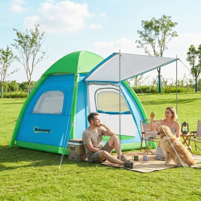Outsunny Aufblasbares Zelt 3 Personen Schneller Aufbau Outdoor Camping Zelt mit Luftpumpe Meshfenster abnehmbar Dach