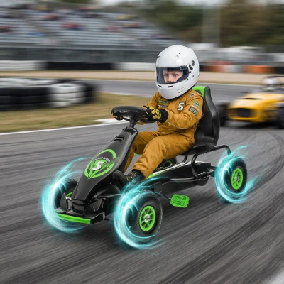 HOMCOM Kids Go Kart Adjustable Seat Inflatable Tyres Green