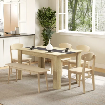 HOMCOM Table Salle à Manger 6P Bois Naturel/Noir 140x90x75cm