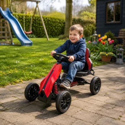 HOMCOM Go Kart Pedal Go Kart met achteruit- en vooruitversnelling, voor kinderen van 3 tot 8 jaar, Rood + Zwart