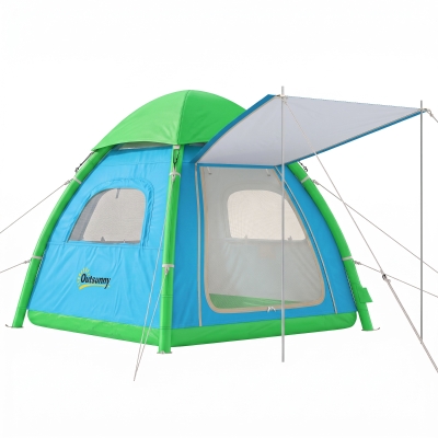 Outsunny Aufblasbares Zelt 3 Personen Schneller Aufbau Outdoor Camping Zelt mit Luftpumpe Meshfenster abnehmbar Dach