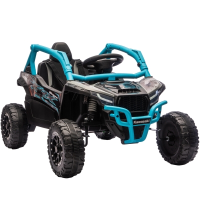 AIYAPLAY Coche Eléctrico para Niños 12V con Licencia Kawasaki Teryx KRX 1000 Control Remoto Suspensión Trasera Azul